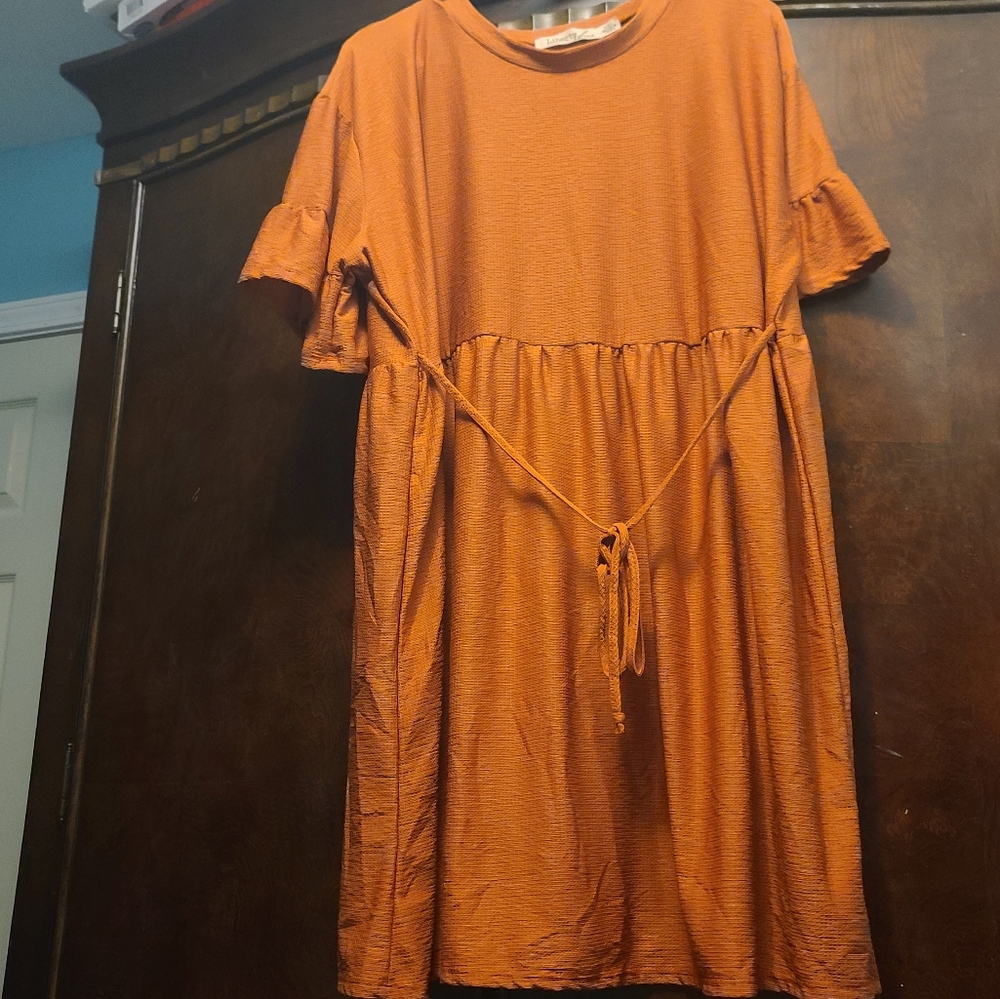 Liberty Love Orangeish tan dress with tie